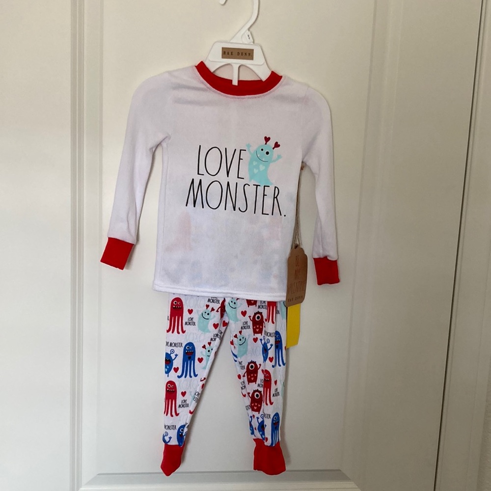 Rae Dunn Love Monster Valentine's Unisex Toddler Pajamas - 2T